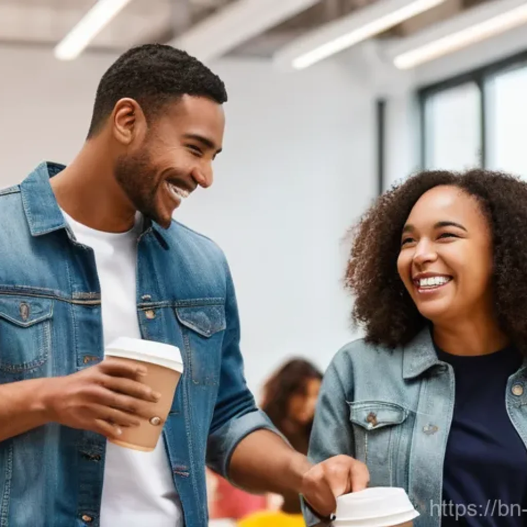 브랜드 커뮤니케이션과 인사이트 도출 - **Prompt 1: Community Connection at a Modern Brand Event**
    "A diverse group of cheerful individu...