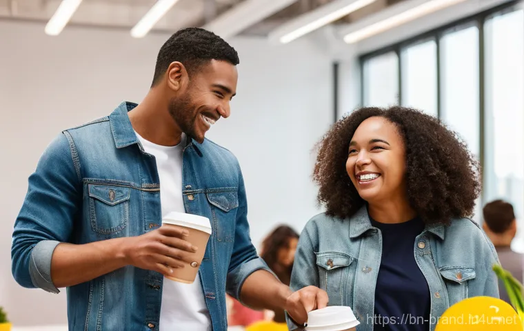 브랜드 커뮤니케이션과 인사이트 도출 - **Prompt 1: Community Connection at a Modern Brand Event**
"A diverse group of cheerful individu...